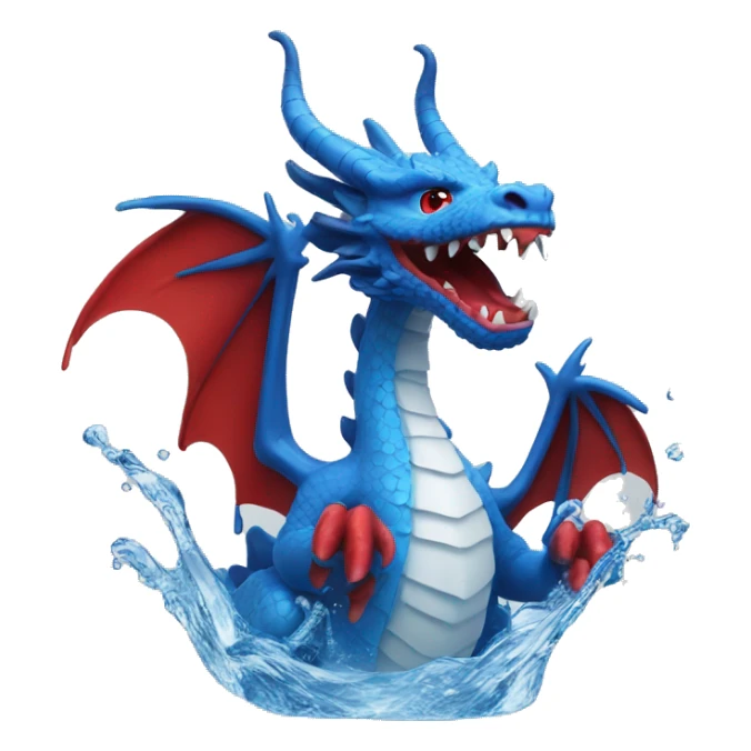 A blue dragon with red and white horns in a av filled with water  sticker