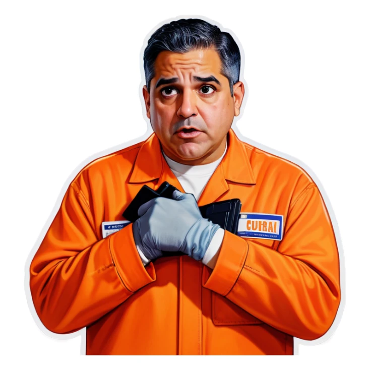 Make congressman Robert Garcia cuffed in an orange jumpsuit looking upset that he got caught sticker