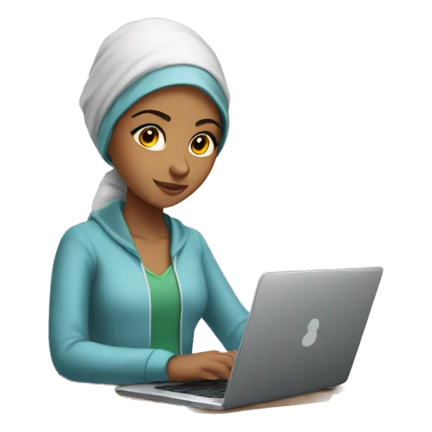 a moroccan young adult girl working on her laptop sticker