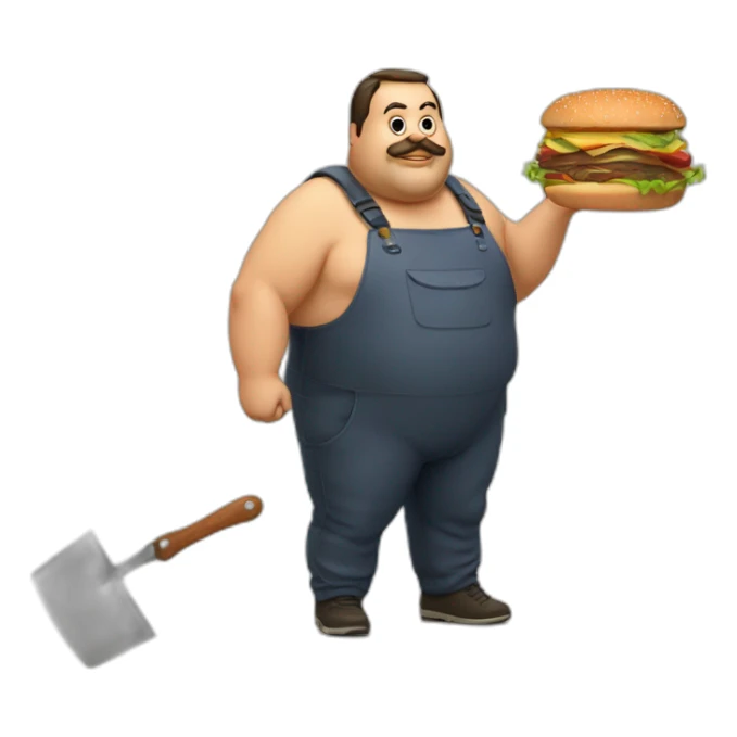 Fat man Portuguese with burger and trowel sticker