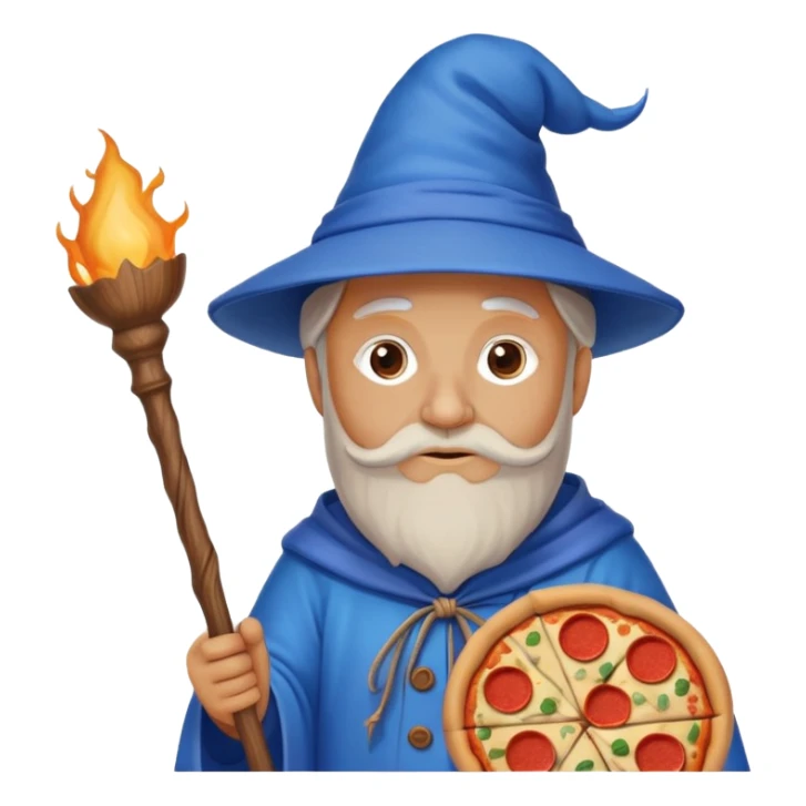 pizza wizard with wooden staff and blue hat sticker