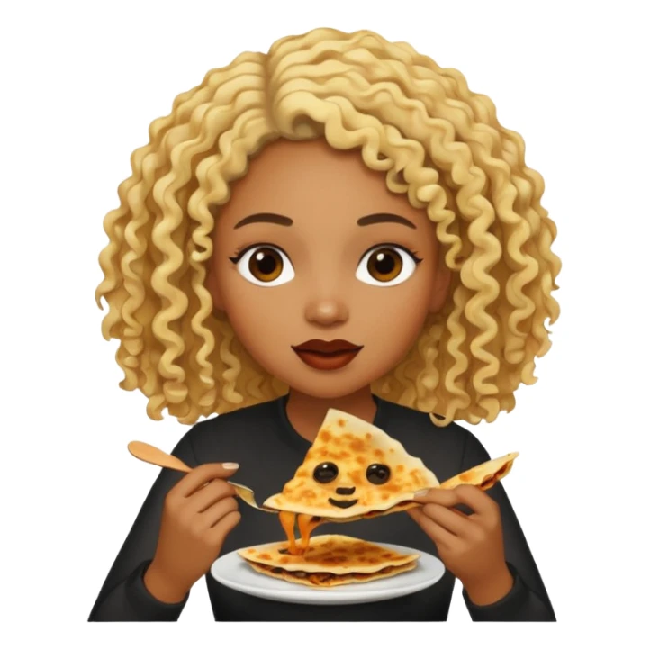 mujer con pelo rubio rizado comiendo quesadillas quemadas.negraa sticker