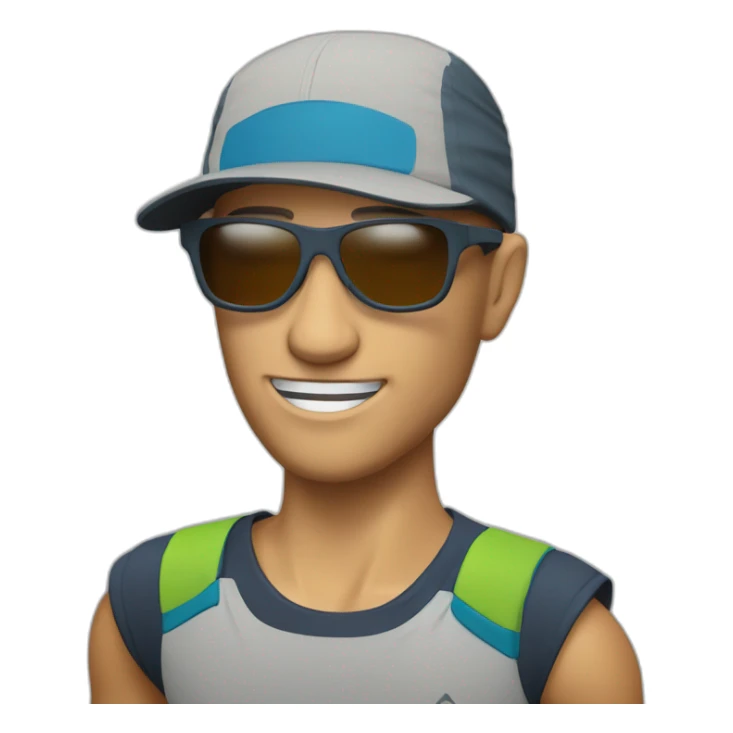 trail runner with cap a light Running Vest and a pair of sunglasses sticker