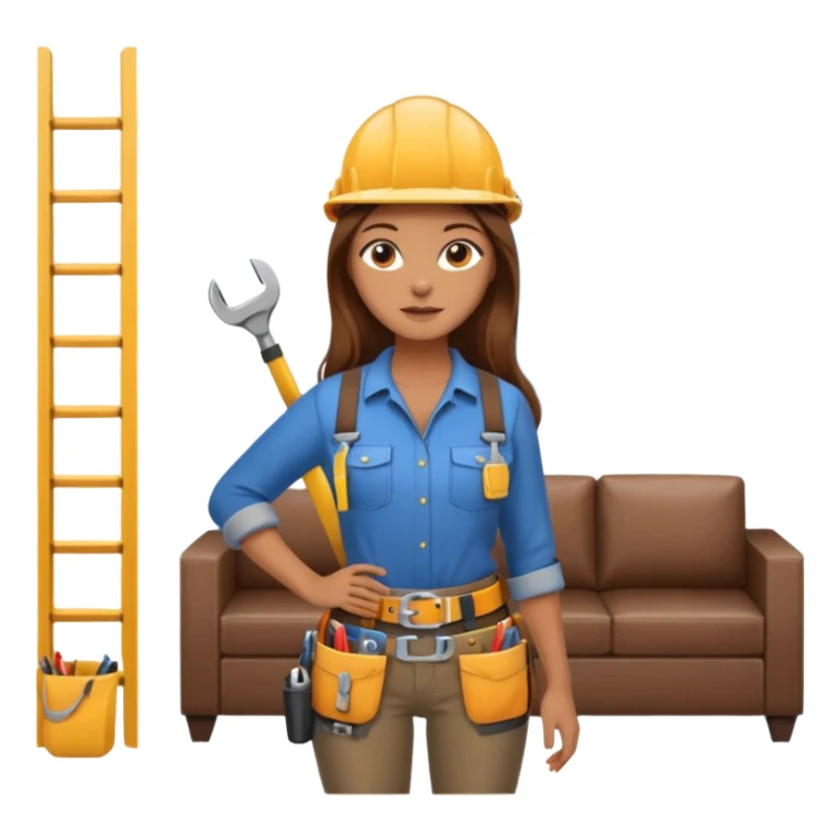 beautiful girl with long brown hair constructing new lounge room area with flat screen tv and couch sticker