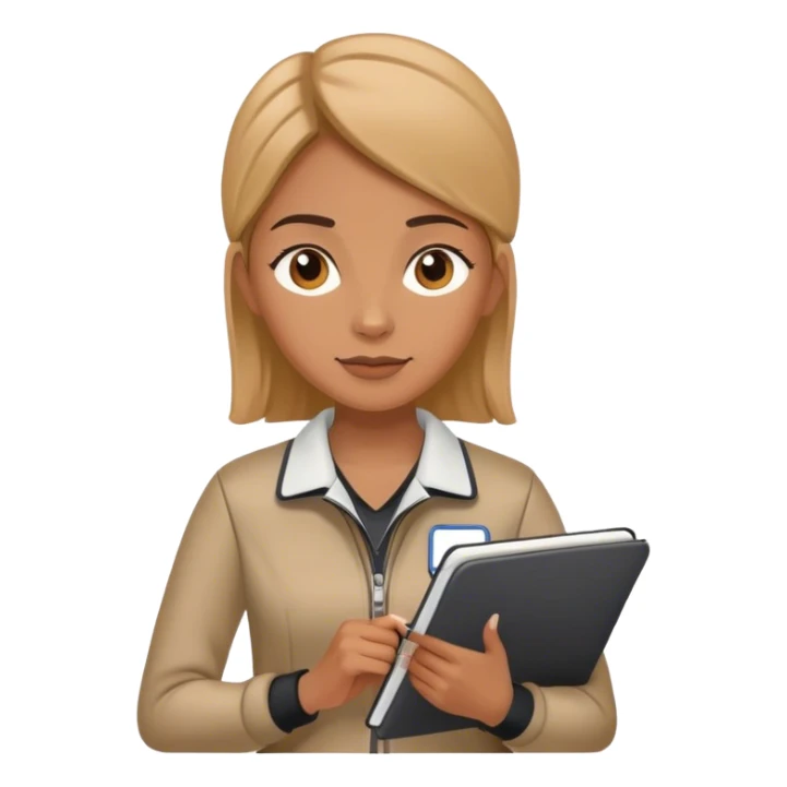  female sport coach with coach wear and holding a notebook sticker