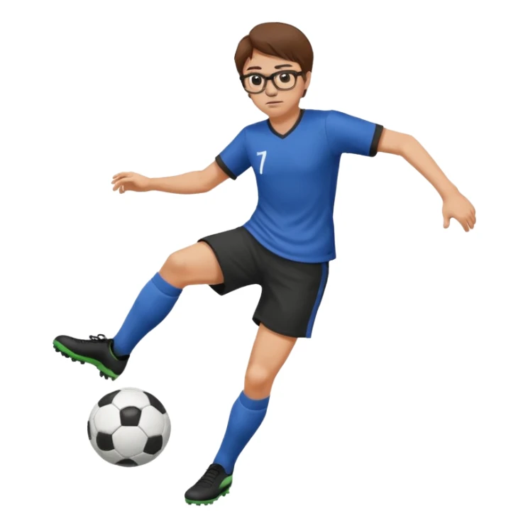 Fat sad guy with brown hair and glasses kicking a ball sticker