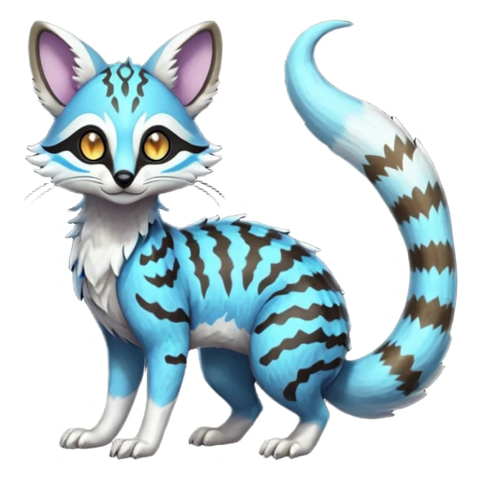 Rare realistic exotic cute epic pretty beautiful handsome gorgeous aesthetic colorful vibrant Vernid-Protogen-Primagen-Wickerbeast-Genet-Trico-species-Fakemon-hybrid-creature by LiLaiRa, beautiful intricate markings, full body sticker