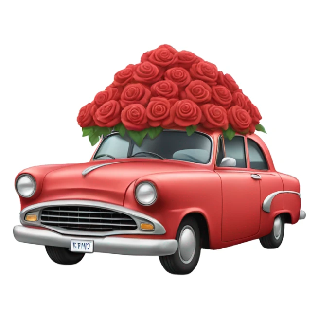 red pastel car in the trunk many roses sticker