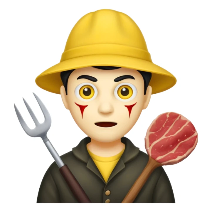 scary evil man look like from friday 13th with the yellow hat and meat khife sticker