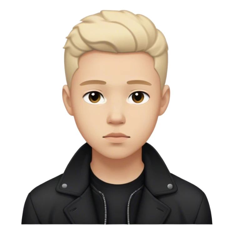 Create an emoji representation of a young man with a calm, introspective expression, wearing a black jacket, with soft lighting and a slightly dreamy, low-key aesthetic." sticker