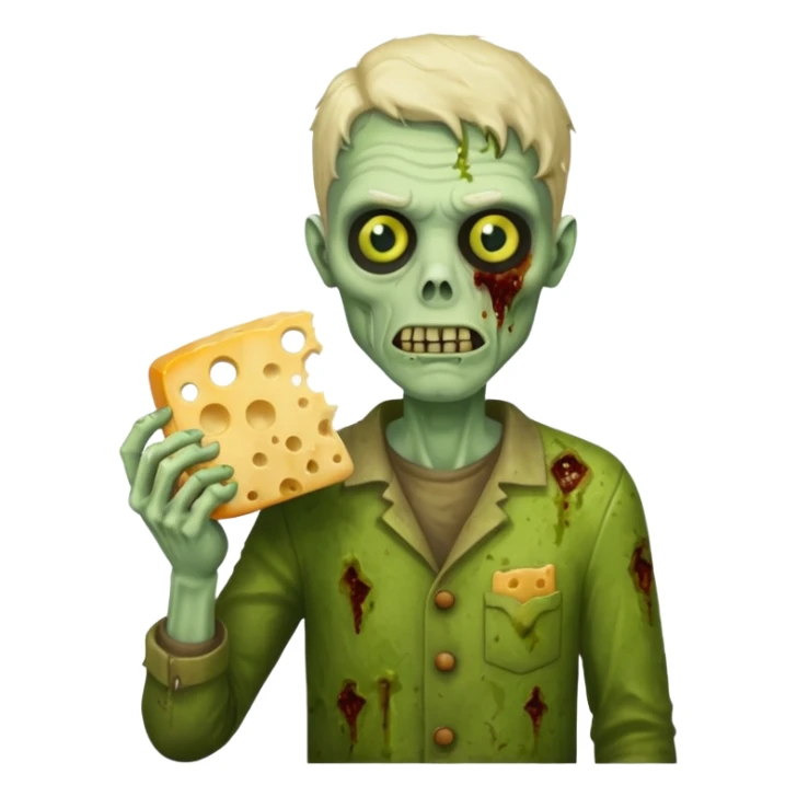 man zombie holding moldy cheese piece sticker