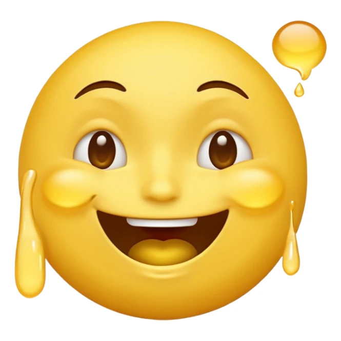 yellow emoji face tipped sideways, laughing with eyes squeezed shut, tears flying out, intense amusement, bright, expressive, emoji style sticker