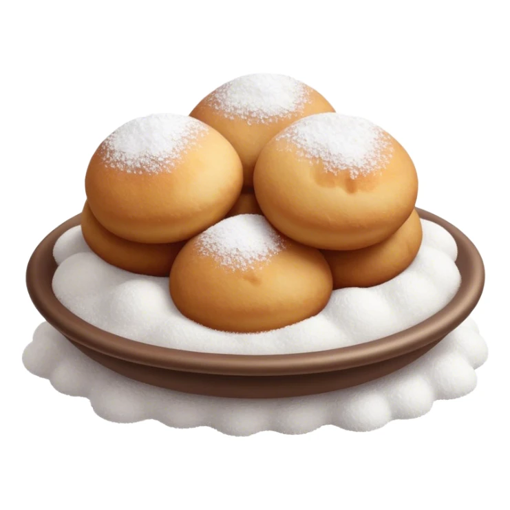 Cinematic Realistic Fritule Dessert Emoji, featuring small, fluffy dough balls dusted with powdered sugar rendered with delicate textures and warm, inviting lighting. sticker