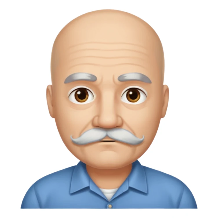 61 years old. Bald with dark hair on the sides. black thick moustache. White beard. saying sorry. where is the white beard sticker