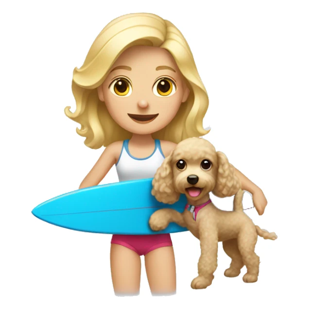 Blonde girl surfing holding a poodle  sticker