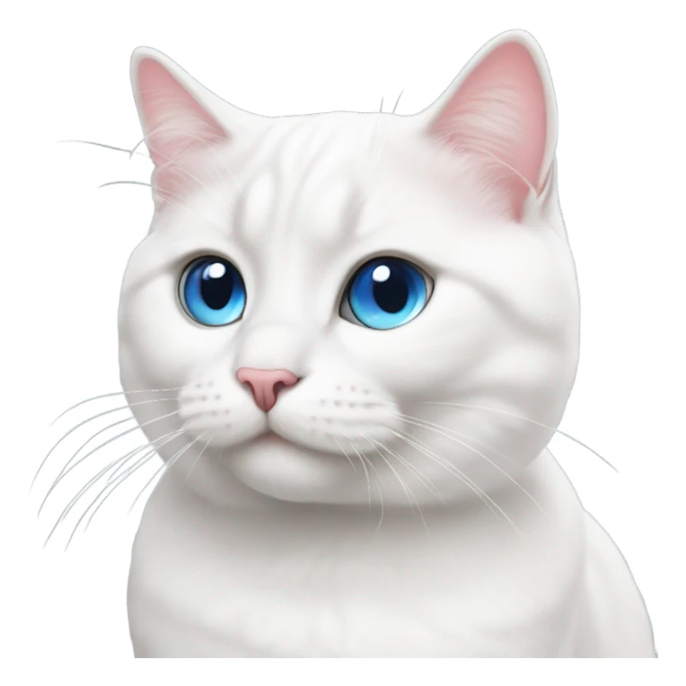 White cute british cat with big round blue eyes and pink nose sticker