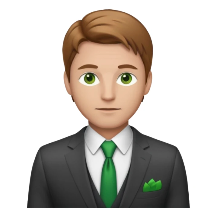 male 40 in cool suit, green eyes, light brown hair sticker