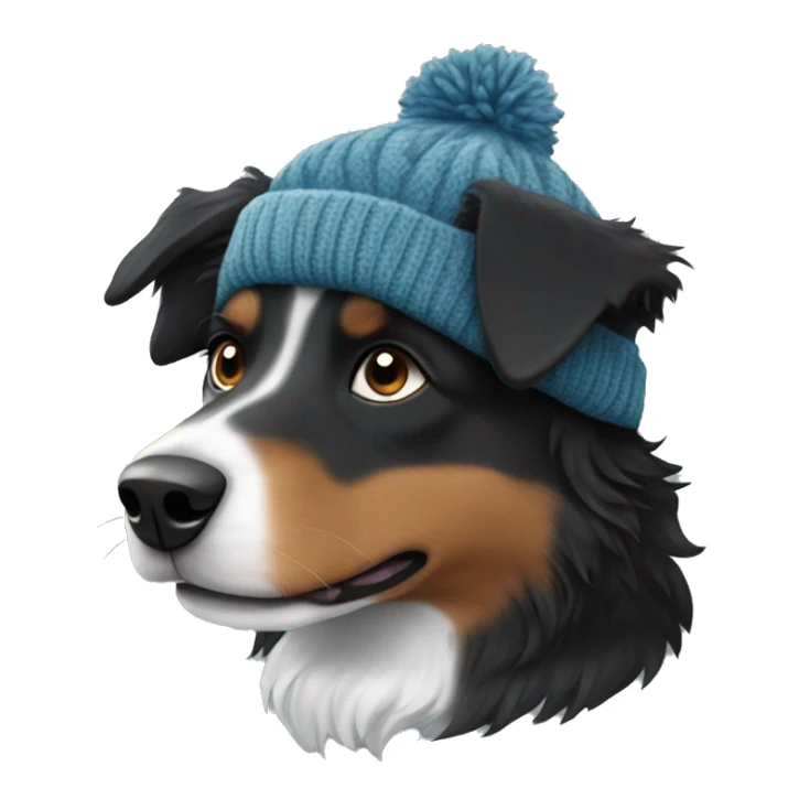 Small black australian shepherd dog wearing a knit cap sticker