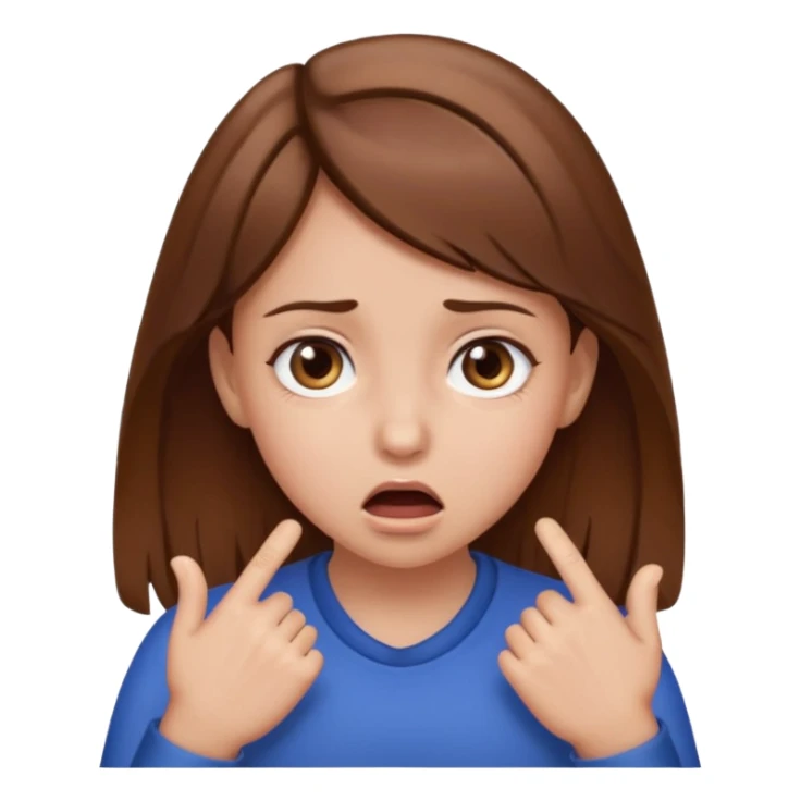 A girl with brown hair and eyes doing the chocking emote sticker
