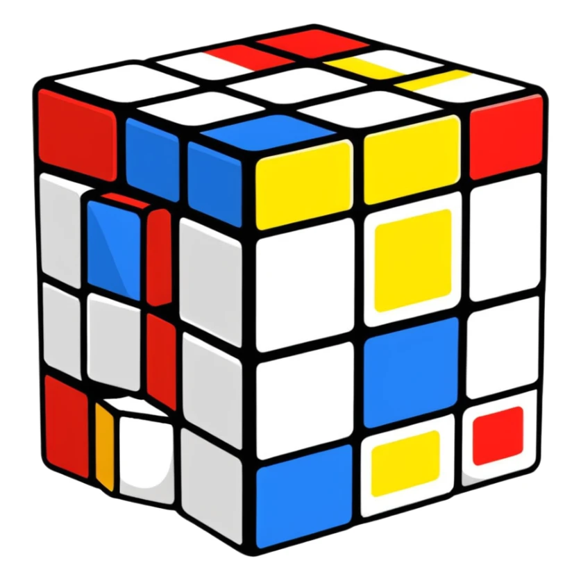 Colorful 3D Rubik's cube puzzle toy, partially solved sticker
