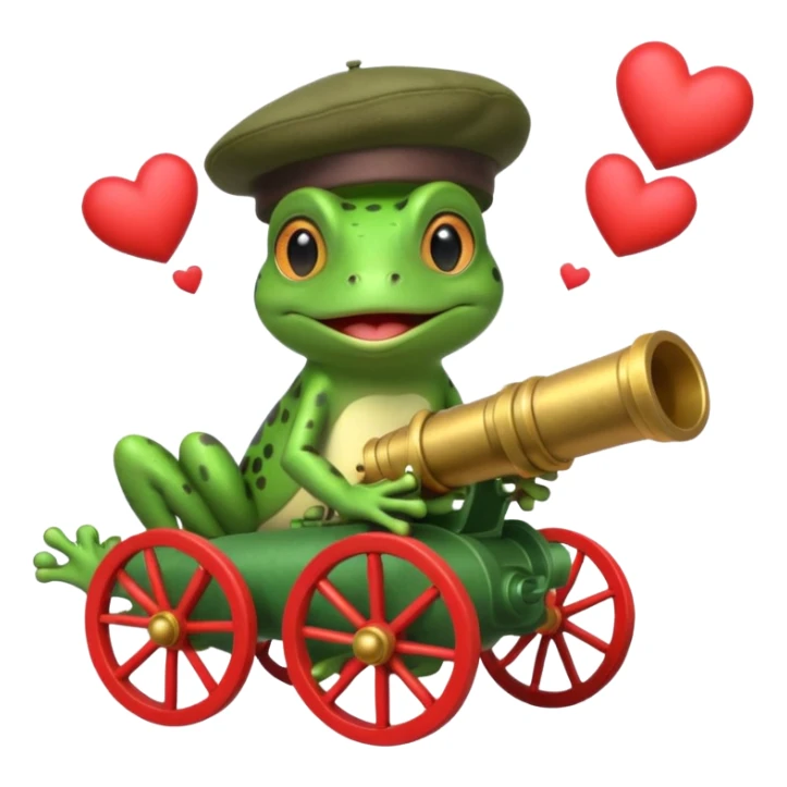 Frog coming out of cannon in Paris with hearts sticker
