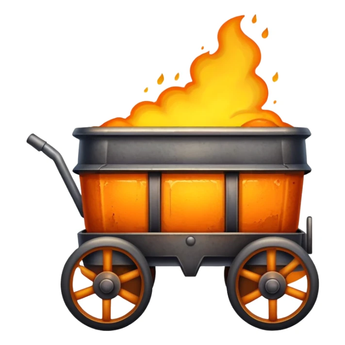 wagon with molten steel inside, glowing orange and yellow sticker