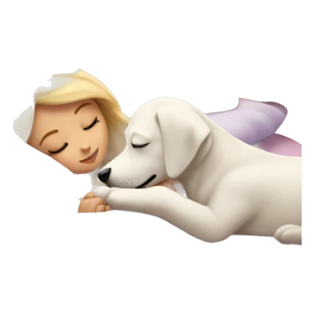 Sleeping beauty in bed with white puppy sticker