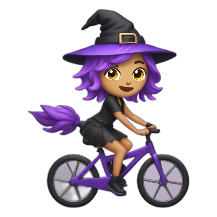Cute witch purple hair riding spin bike sticker