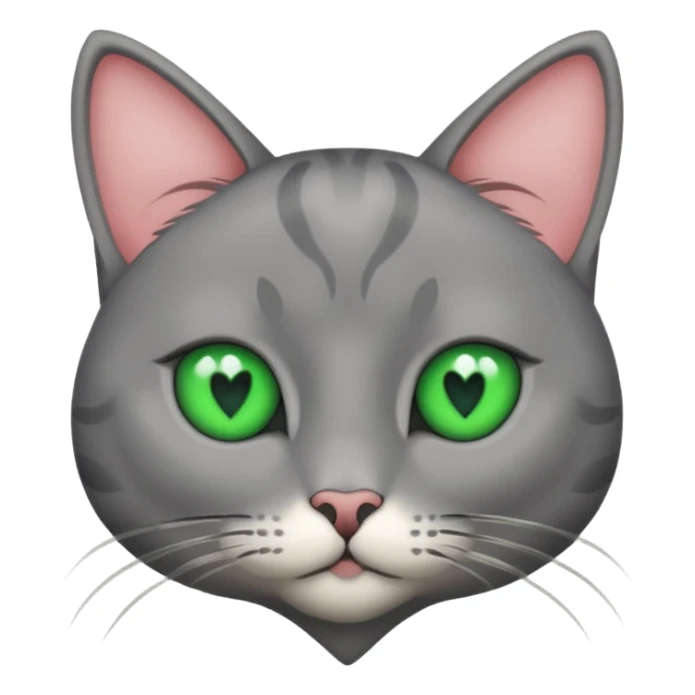 Grey Cat green eyes with a heart sticker