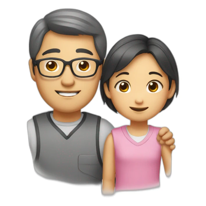An Asian dad with glasses and his daughter  sticker