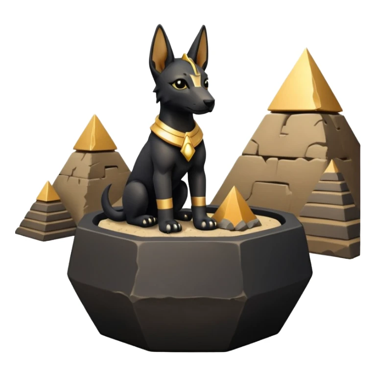  Soothing silky black fur tiny statuette Anubis puppy pyramid scene stone-age cracked irregular dodecagon bonsai pot  sticker