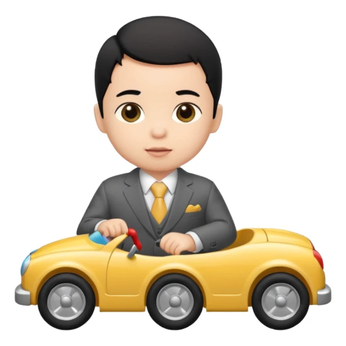black haired baby playing car, wear suit sticker