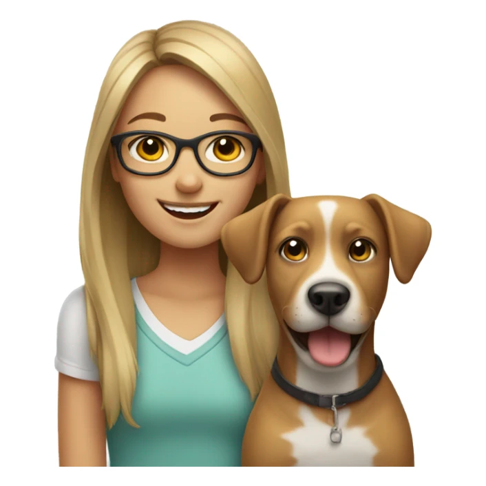 smiling girl with glasses outdoors and dog  sticker