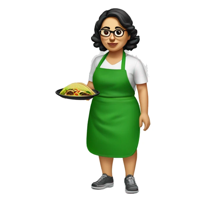 mexican chubby lady green apron  with glasses cooking tacos sticker