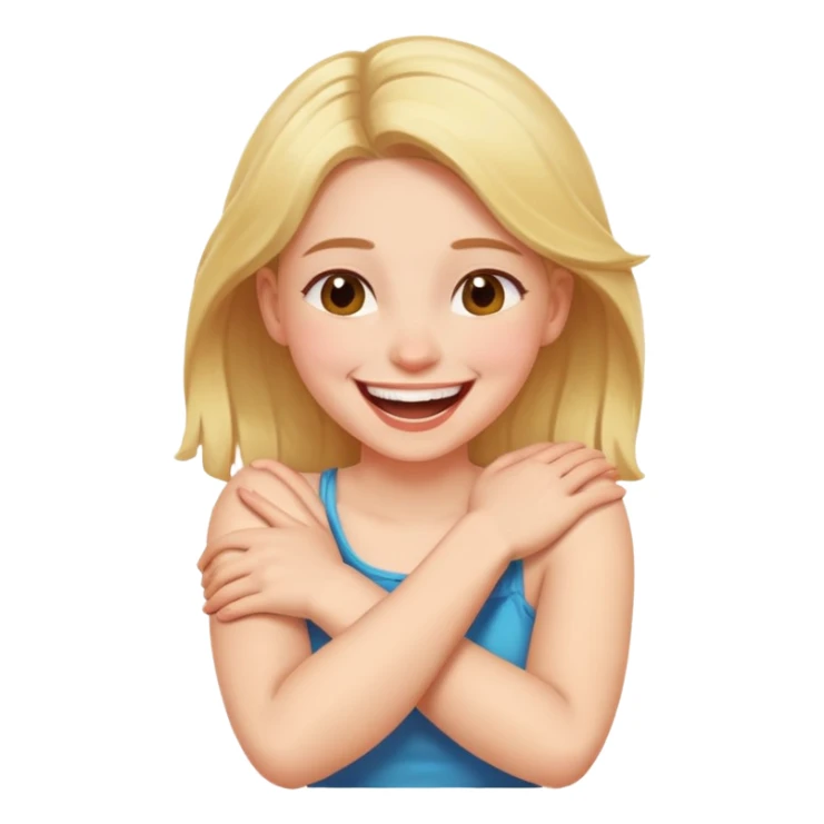 arms crossed around neck laughing girl  sticker