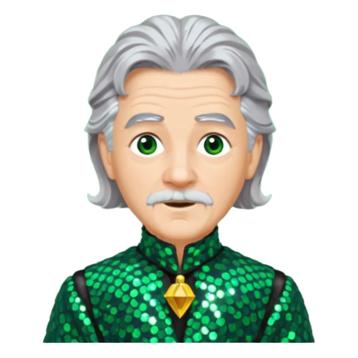 The Wizard from Oz with grey hair, dark green sequin outfit sticker