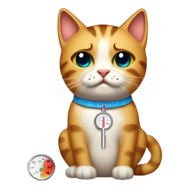 painted cat with sad face and a thermometer in its mouth sticker