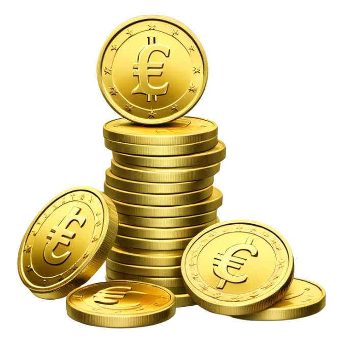 stack of euro coins and euro cash sticker
