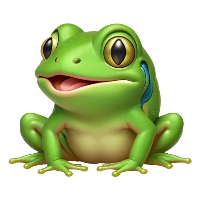 Cinematic Cute Yawning Green Tree Frog Portrait Emoji, Head tilted slightly with a dramatic, wide-open yawn, showcasing a compact, vivid green body with gently drooping eyelids and half-closed, drowsy eyes, Simplified yet irresistibly adorable features, highly detailed, glowing with a soft, cozy jungle glow, high shine, relaxed yet expressive, stylized with a dash of whimsical amphibian charm, soft glowing outline, capturing the essence of a drowsy yet affectionate green tree frog that appears ready to stretch out for a nap! sticker