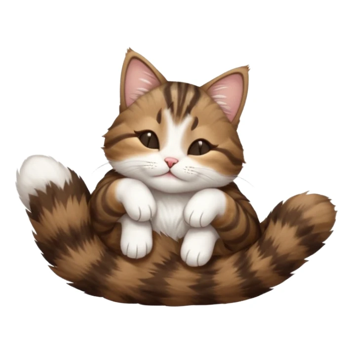 dark brown tabby and white small cat in funny positions upside down with eyes closed sticker