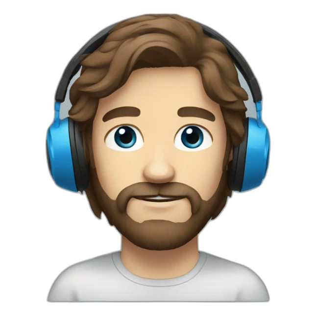 man long brown hair, beard and blue eyes headphones sticker