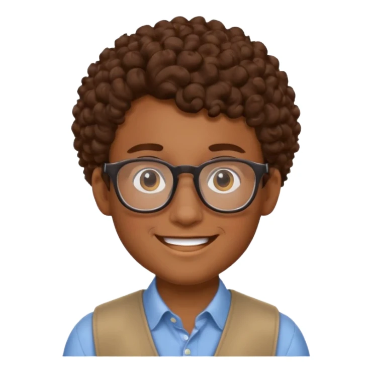 Nerdy boy with glasses, brown curly hair, brown skin sticker