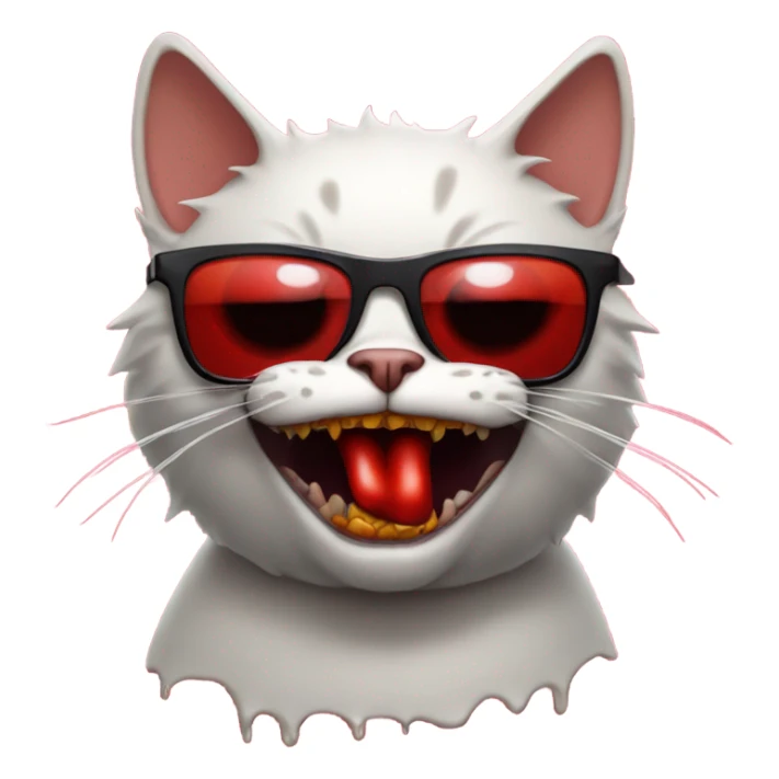 Cat with sunglasses, with sharp teeth, with red ooze dripping from mouth sticker