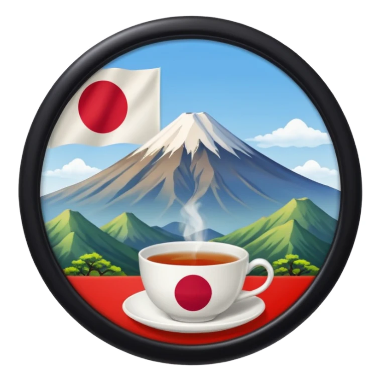 TEA WITH JAPAN MOUNTIAN AND FLAG IN BACKGROUND sticker