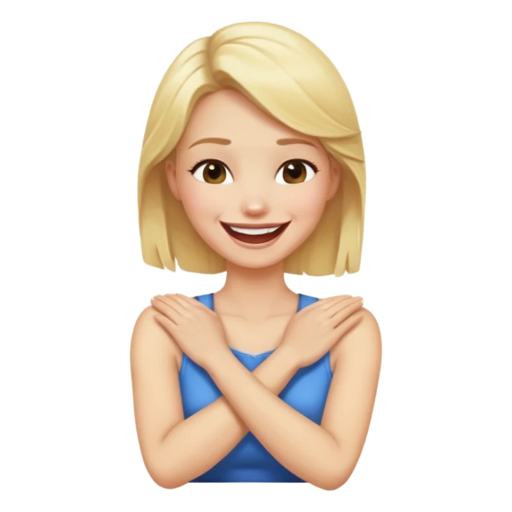 arms crossed holding neck laughing blonde women sticker