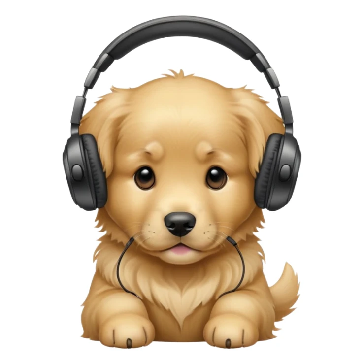 Golden retriever puppy wearing headphones ￼ sticker
