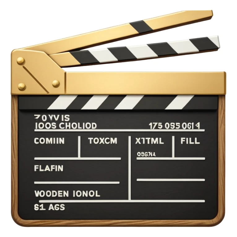 film clapper board with gold top section, white bottom section, and a bold diagonal line sticker