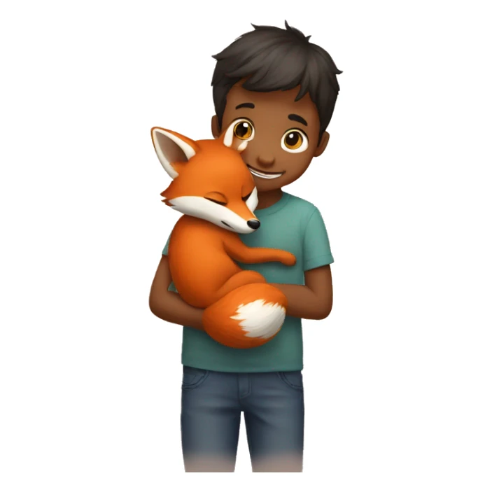 little fox hugging a little boy sticker