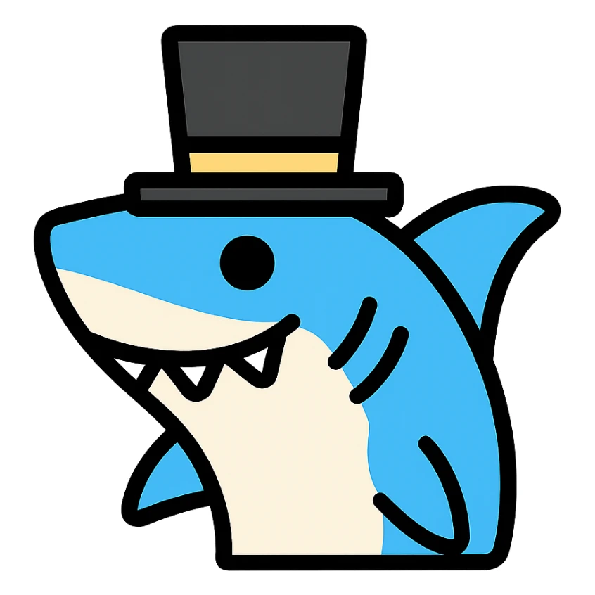 shark wearing a top hat, color icon sticker