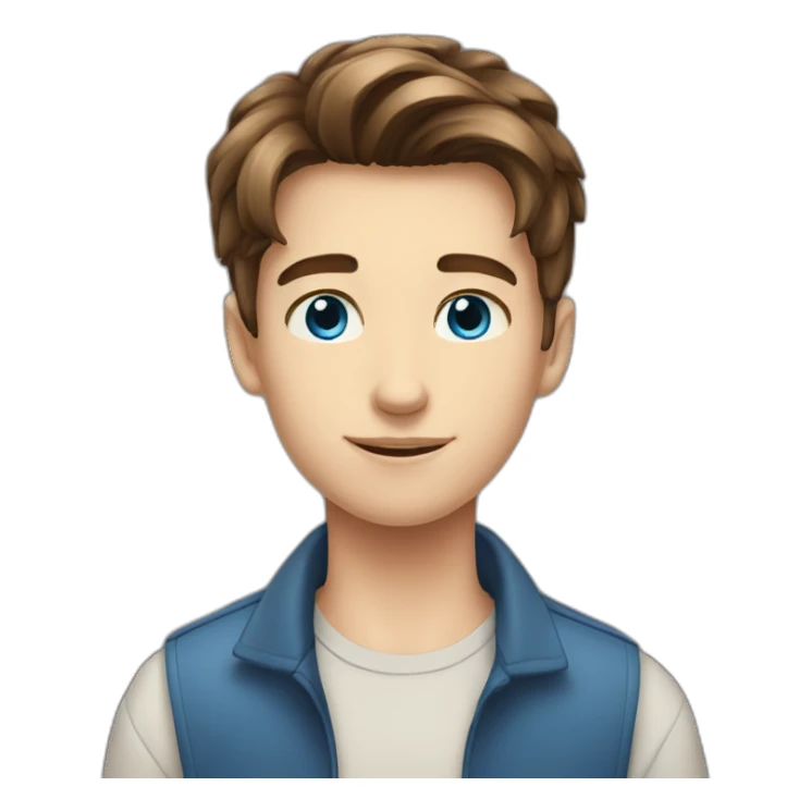 14 year old boy with brown hair blue eyes and is very handsome sticker